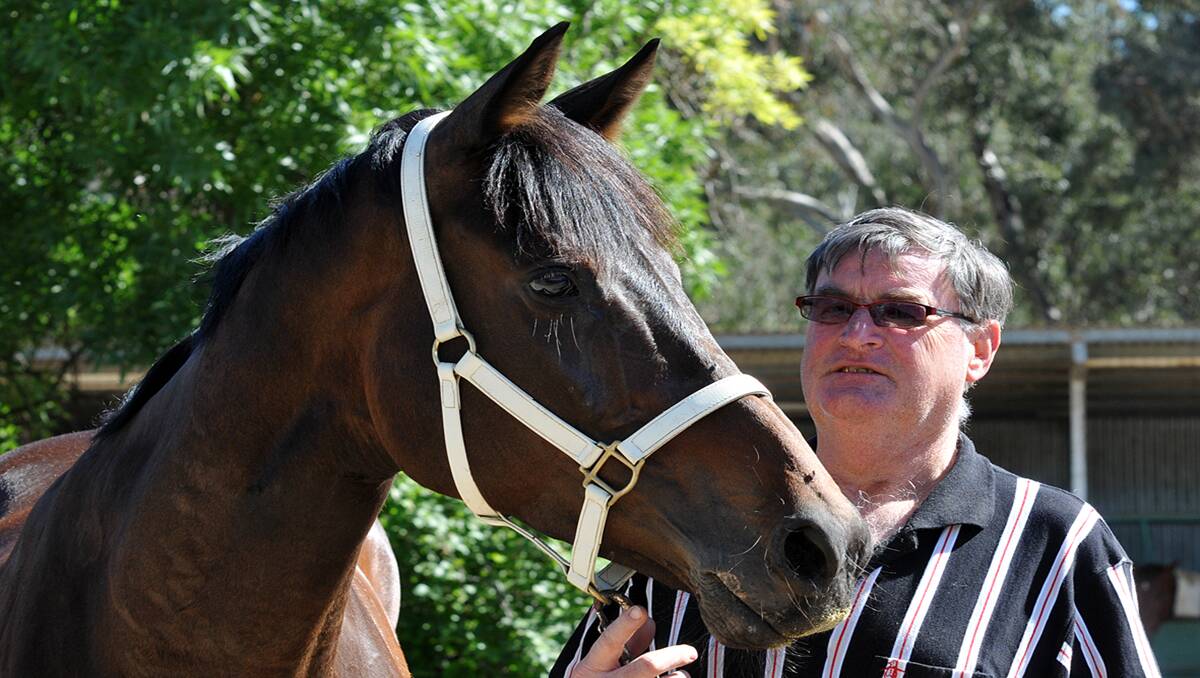 Stawell trainer Terry O’Sullivan with his Zipping Classic hopeful Exceptionally. The mare will be spelled after the run. Picture: KERRI KINGSTON
