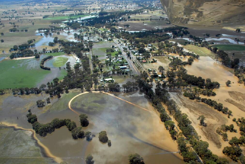 An aerial shot of the floods at Navarre in January, 2011.