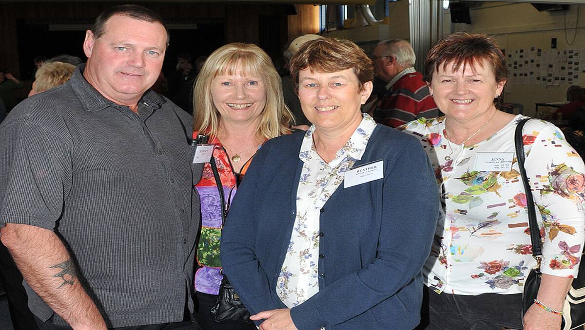  L-R Rodney Dunn, Wendy Lee, Heather Knott and Jenny Farrer catch up at the Stawell Secondary College reunion.  