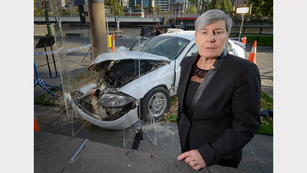 Transport Accident Commission chief executive officer Janet Dore with a simulated crash scene.