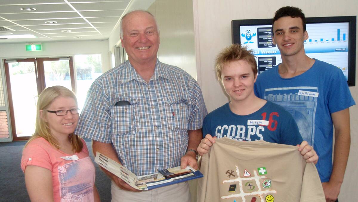 Emily Davis, Northern Grampians Shire Mayor, Cr Wayne Rice, Mitch Pridan and Will Prockter. Mitch is displaying the shirt that all participants received with their travel pack. 