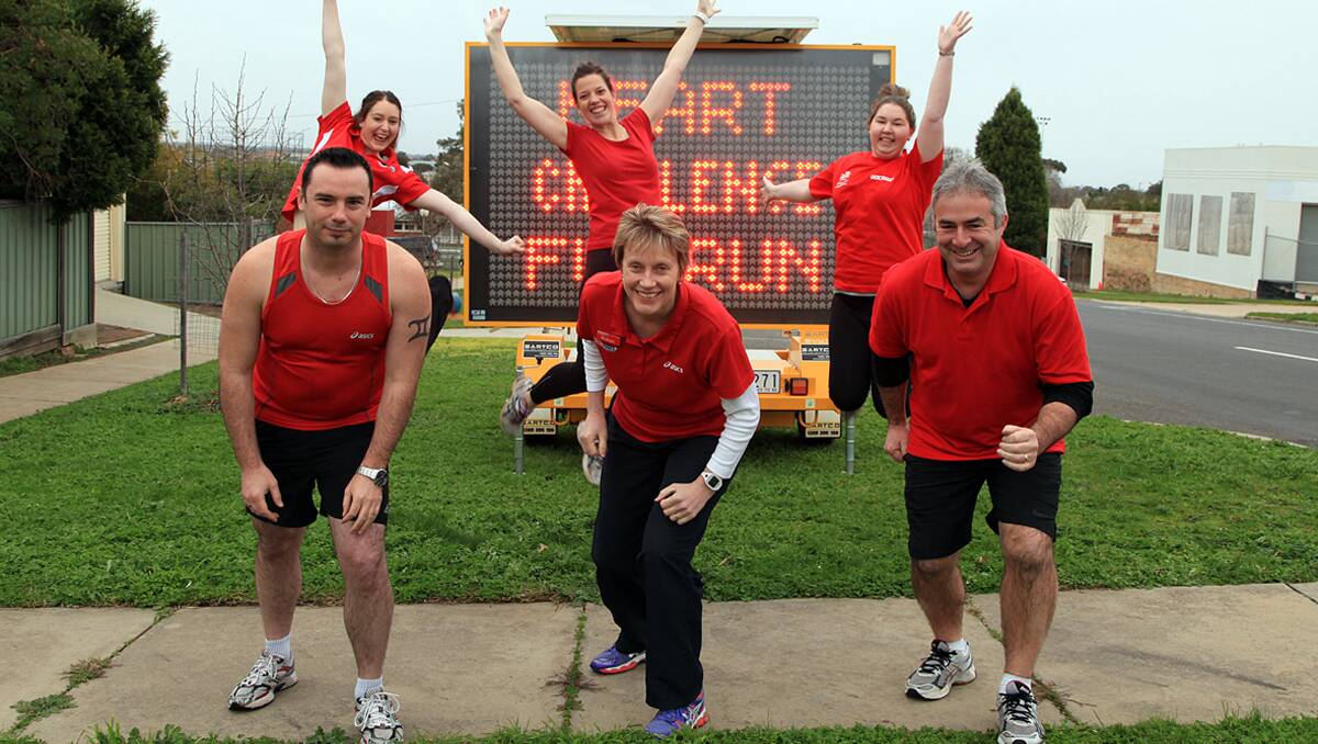 The second annual Wimmera Heart Challenge - Run For Russ is being held this Sunday at Cato Park. The event is organised to raise awareness of heart health and to honour the memory of Russell Peacock who died from a heart attack at age 46. Pictured gearing up for the challenge are (back) Bella Scott, Kate Reading and Amy Rhodes and (front) Matt Tulloch, Robyn Young and David Kaczynski. Picture: KERRI KINGSTON 