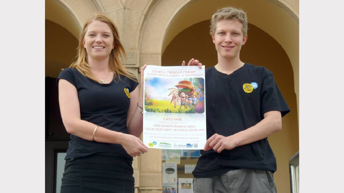 Youth Action Council members Lauren Dempsey and Bradley Greene promote the next Twilight Cinema for Stawell.