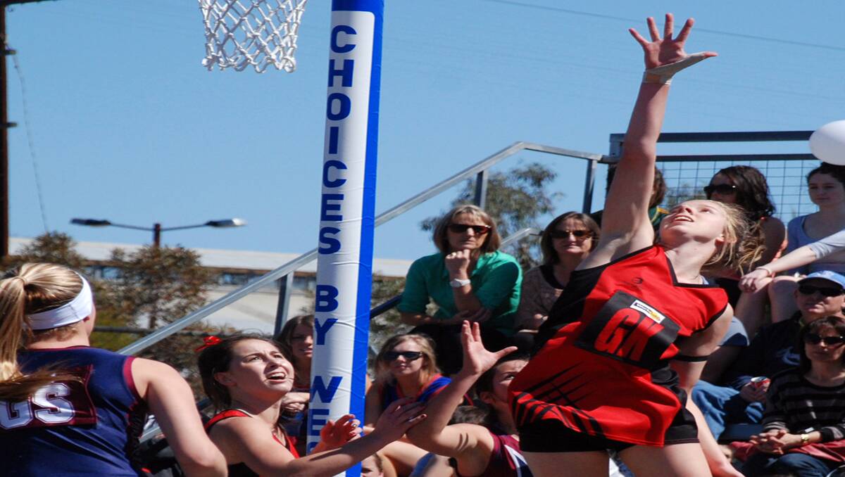 Stawell under 17 goal keeper, Lisa Fleming, was at full stretch as she attempted to intercept during Saturday's grand final clash against Horsham Demons at Central Park. Picture: MEGAN WARREN