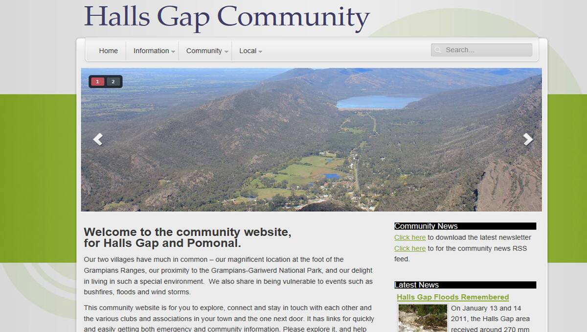 A screen shot of the Halls Gap Community Website in its development stage. 