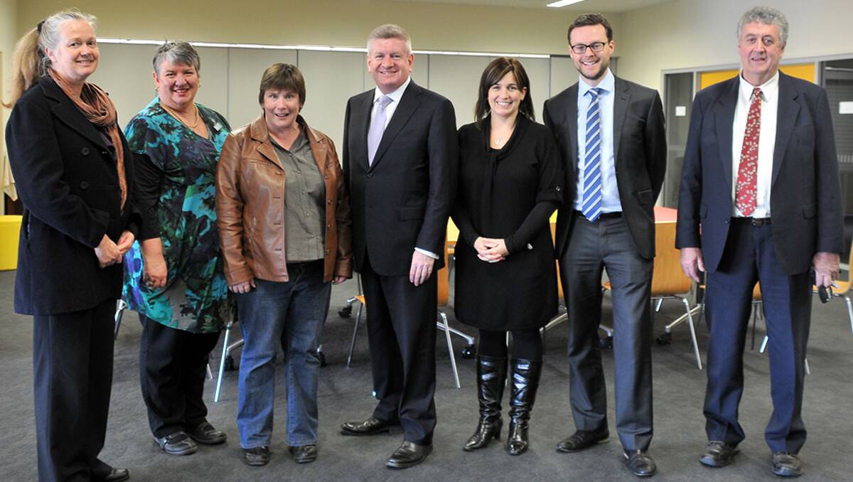 Pictured gearing up for the disability and carers forum L-R Melissa Mair, Justine Linley, Jo Ritchie, Senator Mitch Fifield, Kathryn Clayton, Chris Crewther and Cr Murray Emerson. Picture: MARCUS MARROW