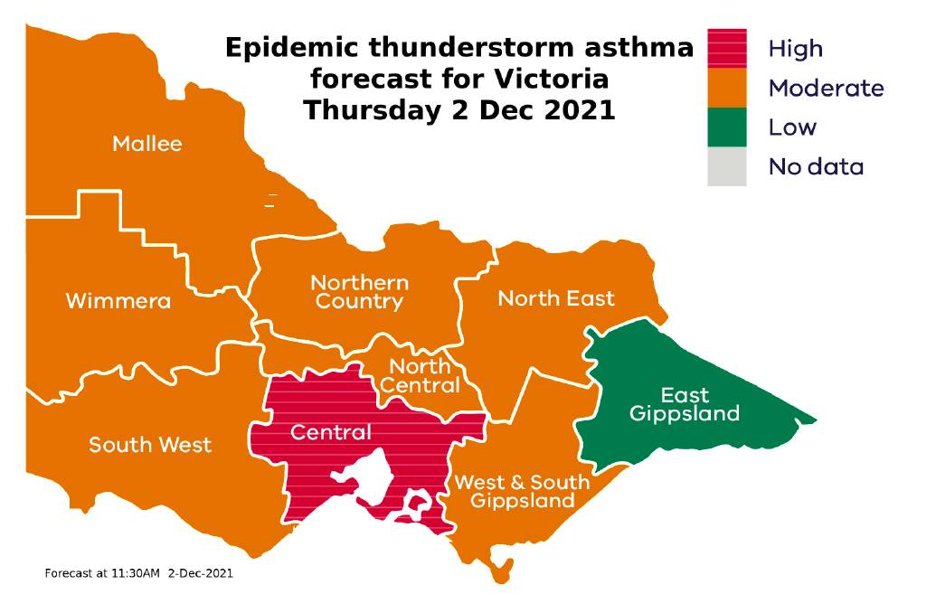 ADVICE: VicEmergency and Health Vic advise asthma sufferes to be aware of possible thunderstorm asthma. 