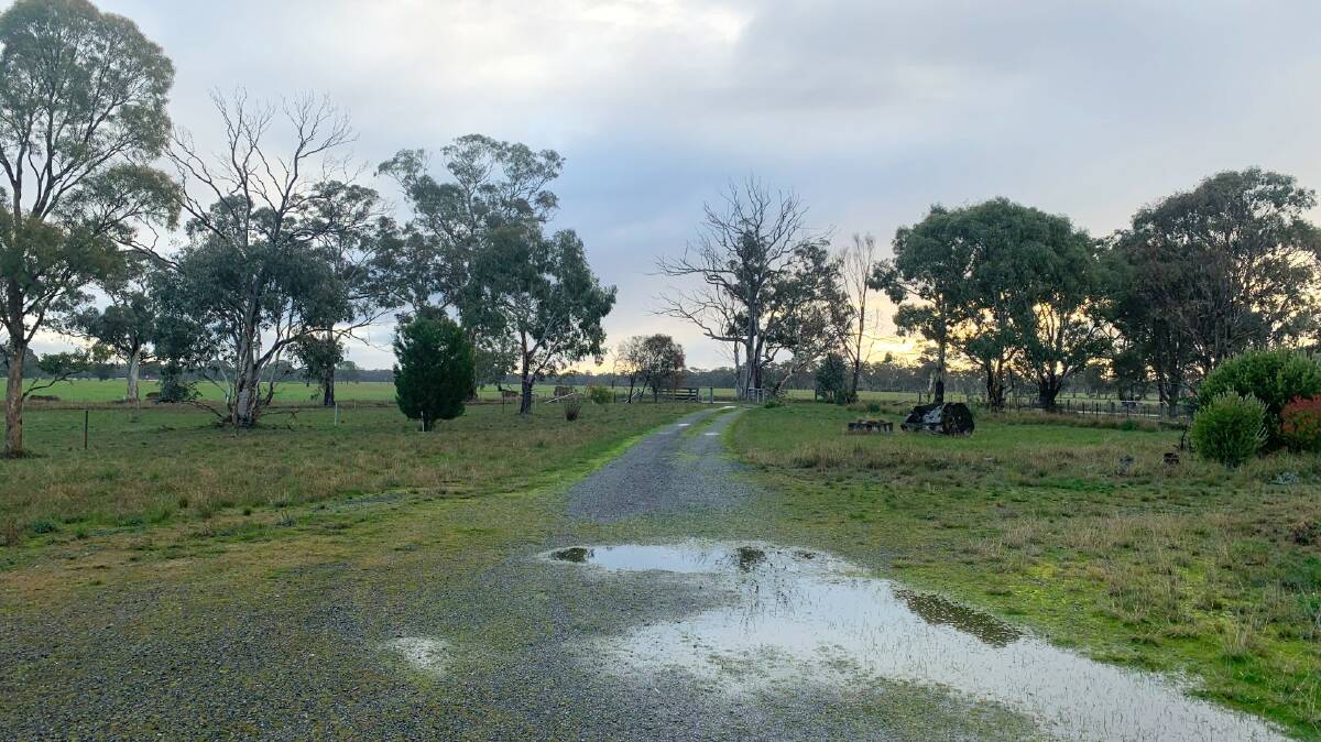 WET: A rain soaked property in St Helens Plains. Picture: ALISON FOLETTA