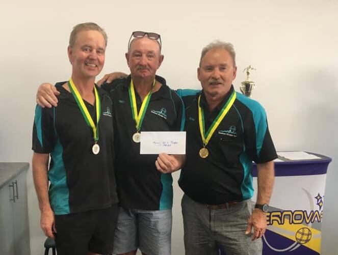 CHAMPIONS: Grampians Petanque Club members Tim Shaw, Trevor Keilar, and Glenn Bovell after winning the Open 60+ Triples. Picture: FAYE SHAW