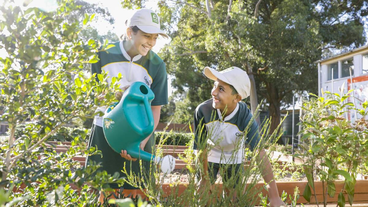 LITTLE LANDCARE: Students working on a garden as part of the Junior Landcare initiative. Picture: CONTIRBUTED