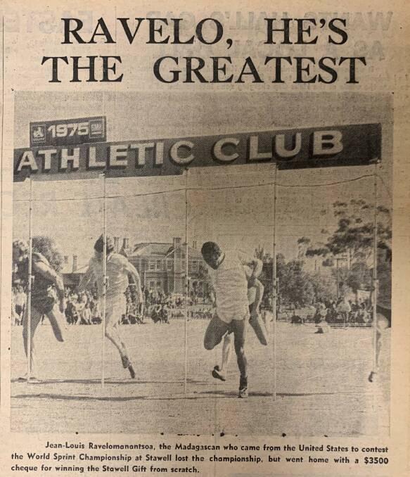 FROM SCRATCH: Jean-Louis Ravelomanantsoa became the first man to win from scratch in 1975. Picture: STAWELL HISTORICAL SOCIETY