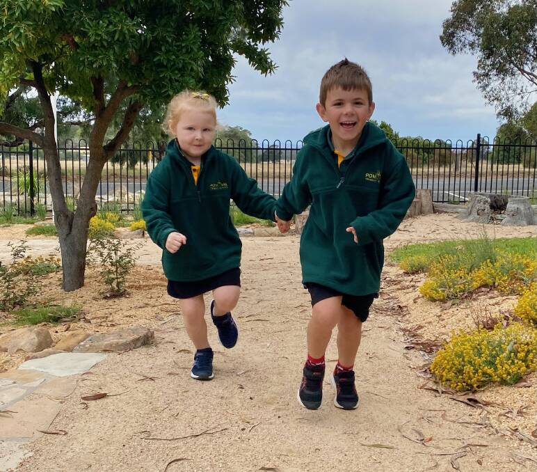 EXCITED: Pomonal Primary School's newest pupils, Charlie, 5 (left) and Connor, 5, were every excited to start their first day at school. Picture: CONTRIBUTED