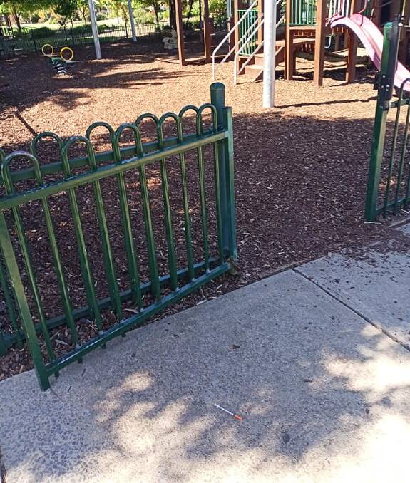 DANGEROUS: The needle was on the path on the way into the playground at Cato Park. Picture: TEARA HARMER
