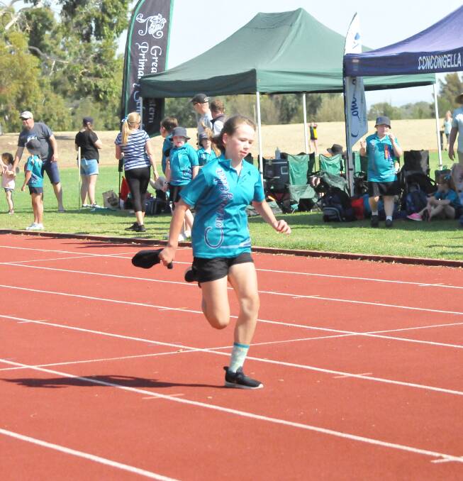 DIGGING DEEP: Zoey Hammond closes in on the finish line in the 12 year-old girls distance running. Picture: TALLIS MILES