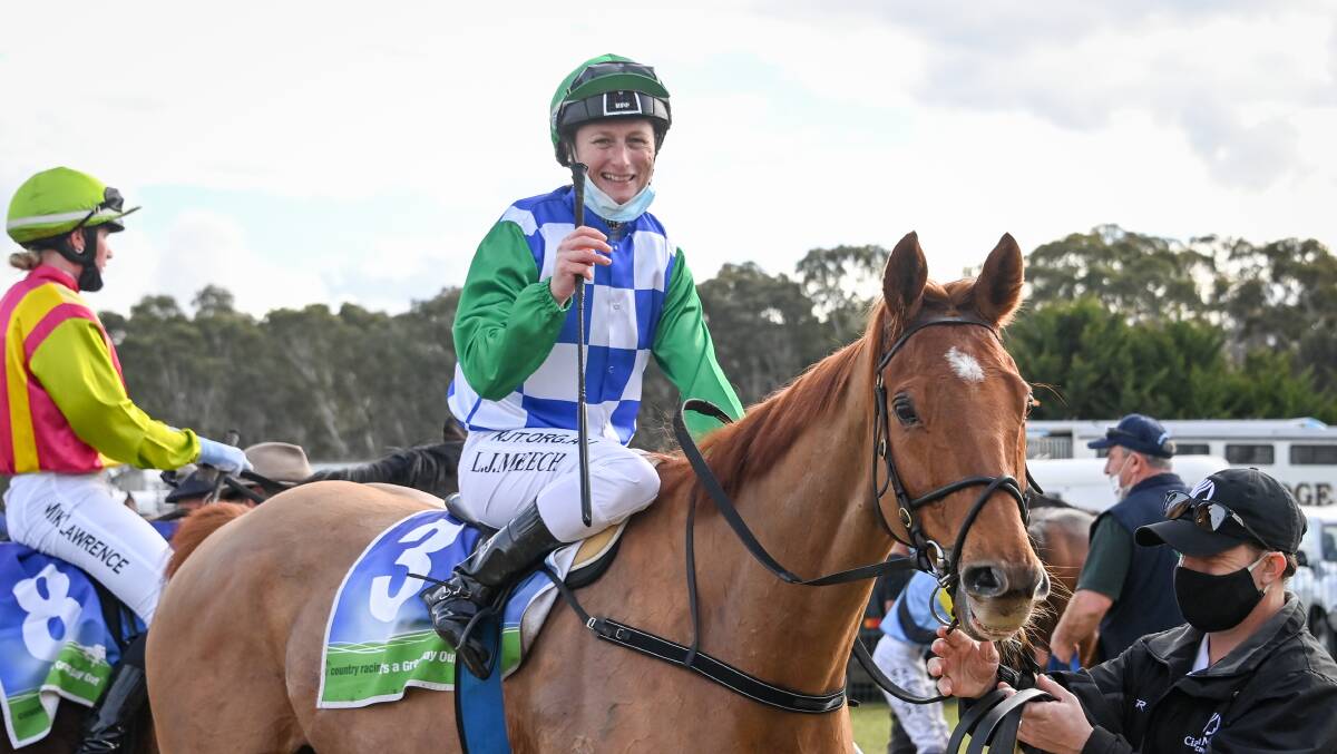 WINNER: Stawell jockey Linda Meech onboard Last Week after taking out the Apsley Cup. Picture: ALICIA MILES/RACING PHOTOS