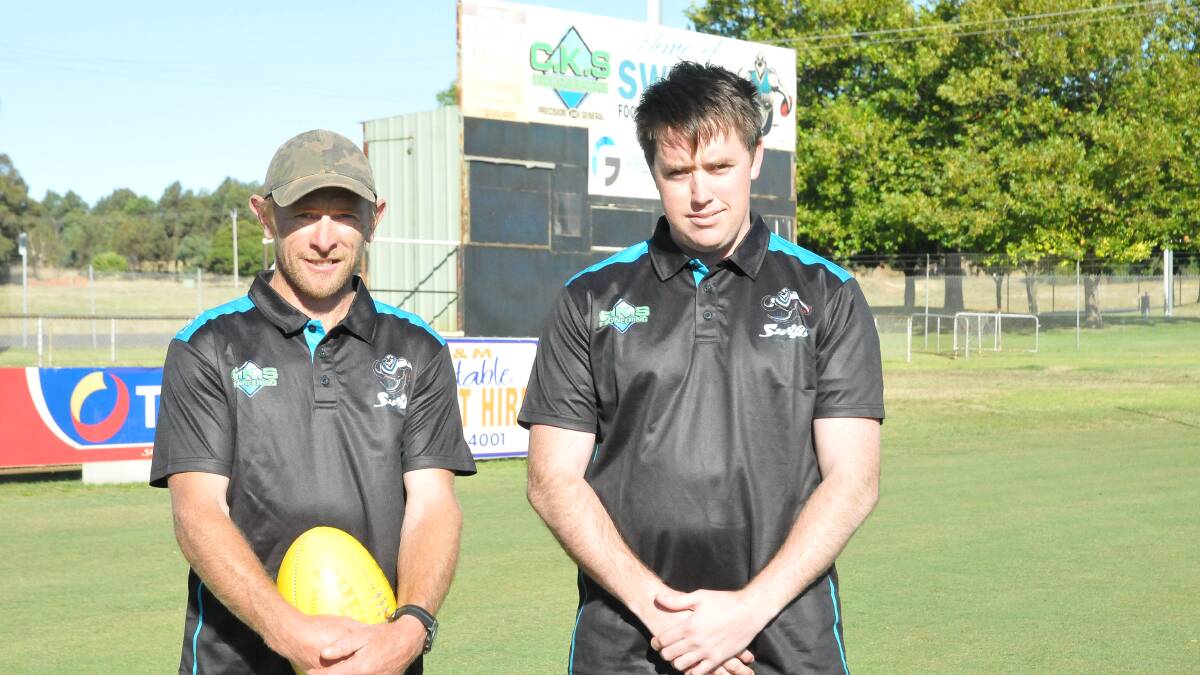 LOCKED IN: Swifts reserves co-coaches Adam Leslie (left) and Nick Clarke (right) are ready for the 2021 season. Picture: CASSANDRA LANGLEY