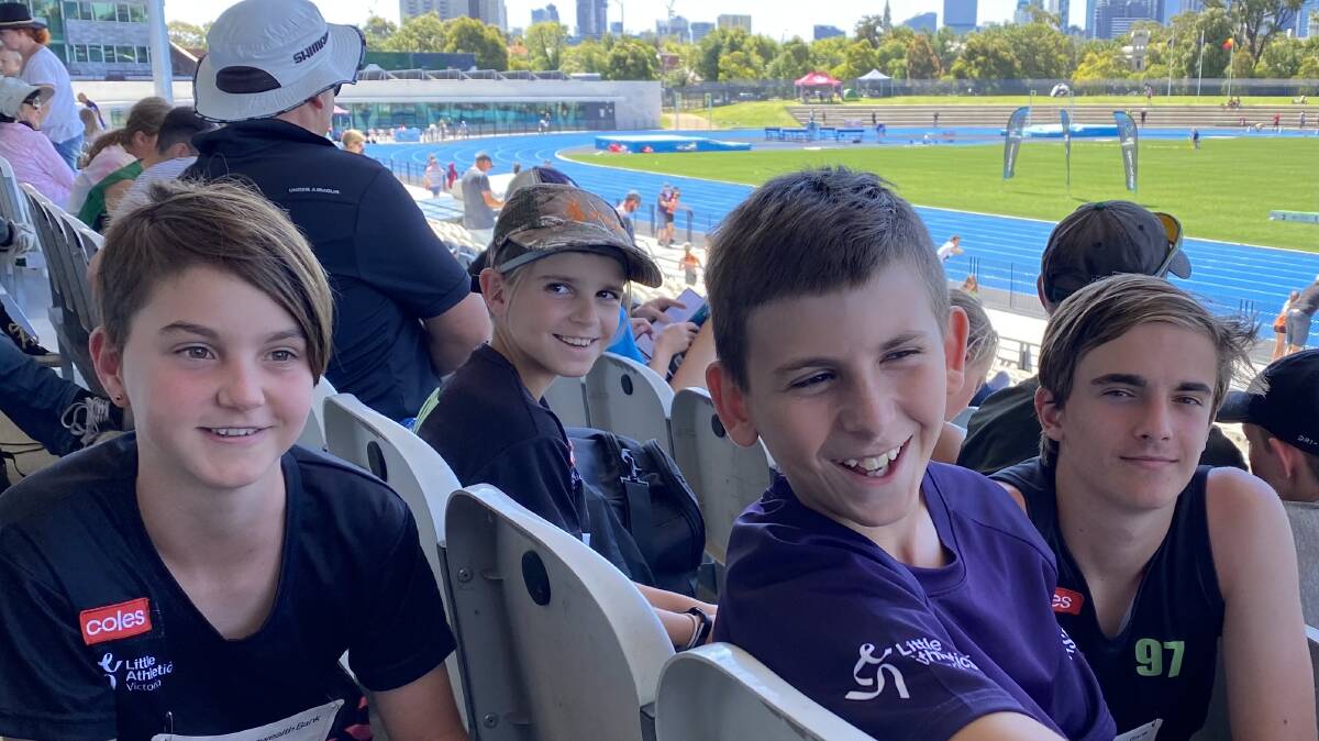 RECORD BREAKERS: Stawell Little Athletics club competitors Darcy Venn (left), Campbell Stasinowsky, Kynan Stasinowsky and Bradley Carter. Picture: CONTRIBUTED