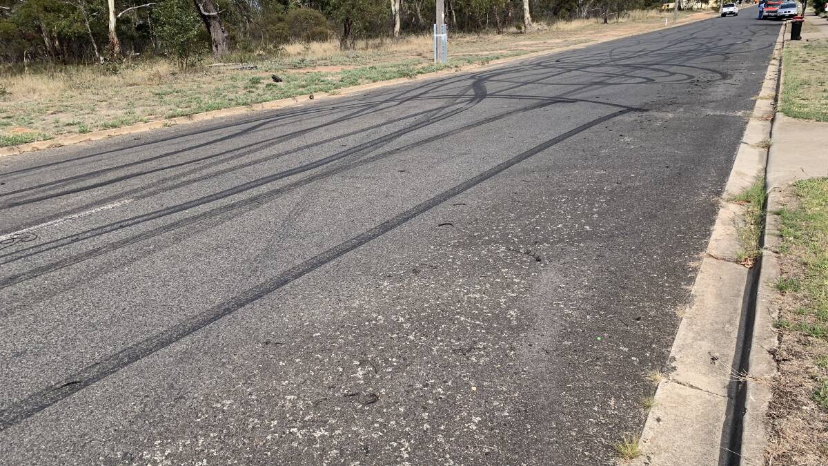 Tyre marks and discarded rubber show where motorists have been hooning Stawell