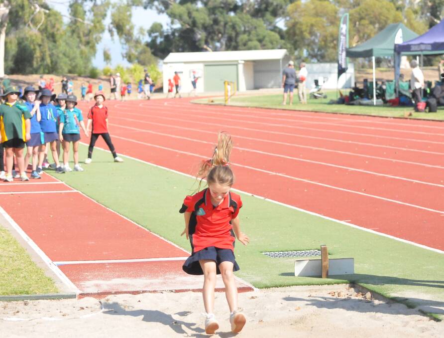 STICK THE LANDING: Moyston pupil Aerith Moon nails her long jump attempt in the 9 year-old girls. Picture: TALLIS MILES