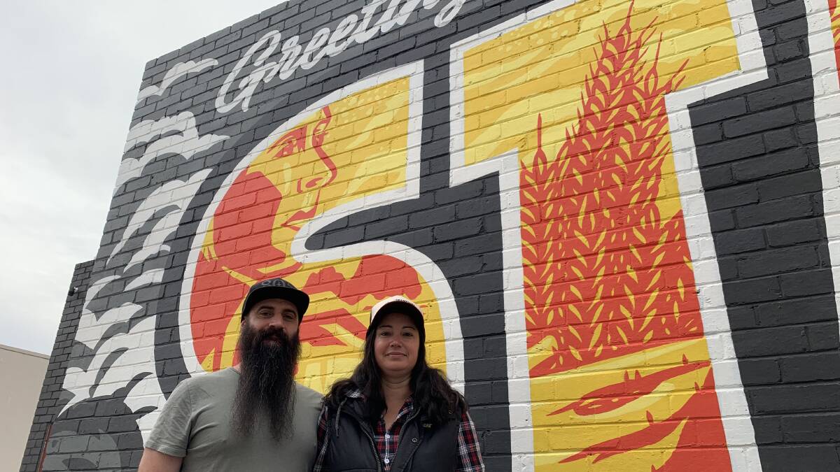 ART: Michael (left) and Shawna Dominelli with the Grampians Ale Works' new street art. PICTURE: TALLIS MILES