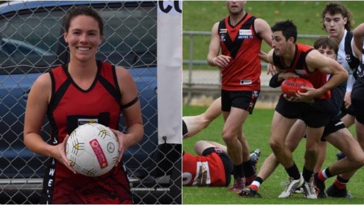 MILESTONE: Courtney McIlvride and Sam Williams will play their 200th match for Stawell Warriors on Saturday. Photos: CONTRIBUTED