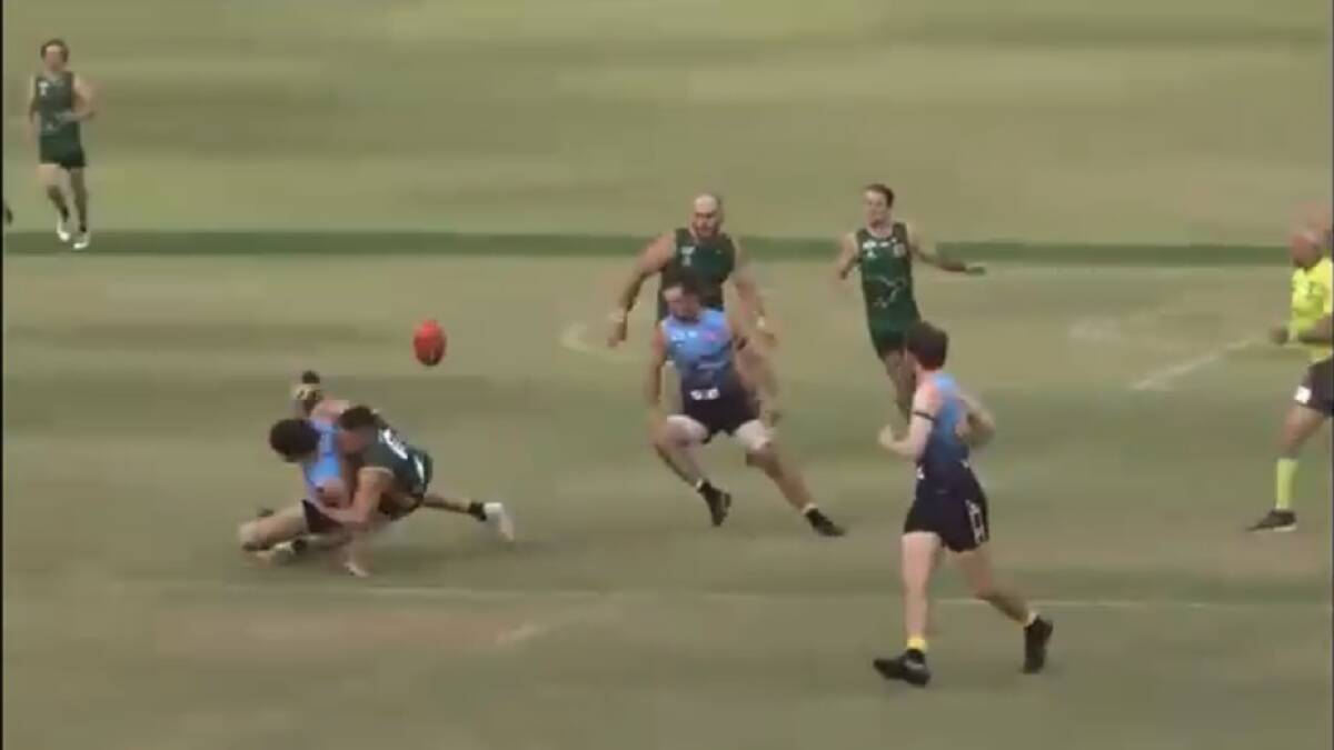 PENALTY: The tackle which landed Dimboola's Tom Cree in hot water. PICTURE: Dartfish.tv