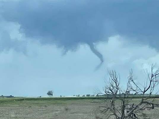 FUNNEL: A landspout between Horsham and Quantong this afternoon. Picture: SHANNON MINNE