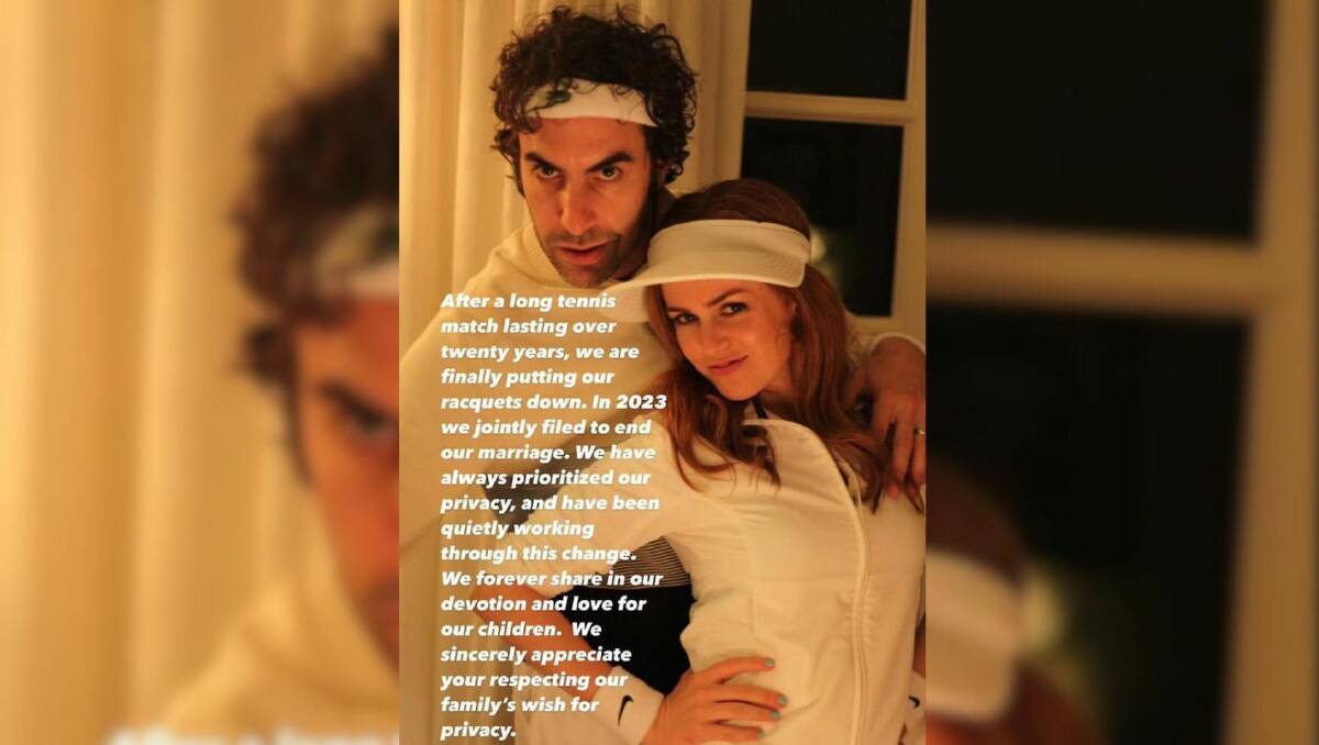 Fisher announced her divorce Sacha Baron Cohen with an Instagram story posted in April 2024. Picture via Instagram.