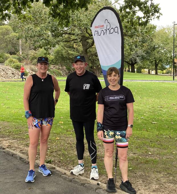 Parkrunners headed for London, Helen McPherson, Nathan Bendelle, and Liz Blizzard from Ararat. Picture by Ararat Park runners