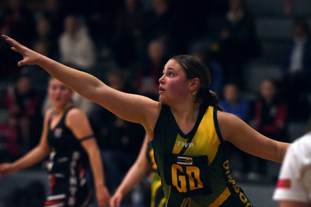 Holly Ross attempts to block a shot during the round 16 WFNL match at St Brigid's Stadium. Picture by Lucas Holmes