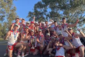 Ararat celebrates its WFNL premiership win at Dimboola Recreation Reserve on Saturday, September 16. Picture by Lucas Holmes
