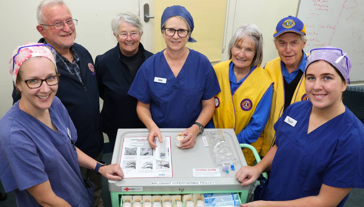 Stawell Theatre nurses Michelle Dunn, Sally Hamilton and Taylor Forster with Stawell Lions Club members Peter Martin, Dorothy Williams and Margaret and David Jones. Picture supplied