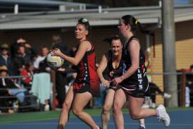 Stawell Warriors' C grade centre, Courtney McIlvride takes procession of the ball and looks for options. Picture by John Hall