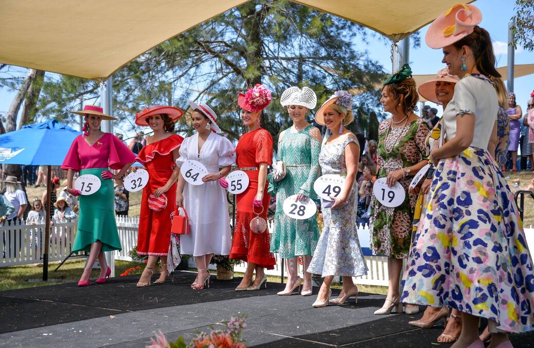 Horsham's Melanie Wade, number 55, and Horsham's Belinda Nurse, number 49, at the Dunkeld races last year. Picture: COUNTRY RACING FASHION
