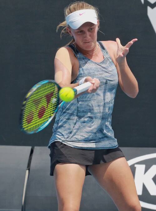 Zoe Hives launches a forehand in her defeat to Caroline Garcia.