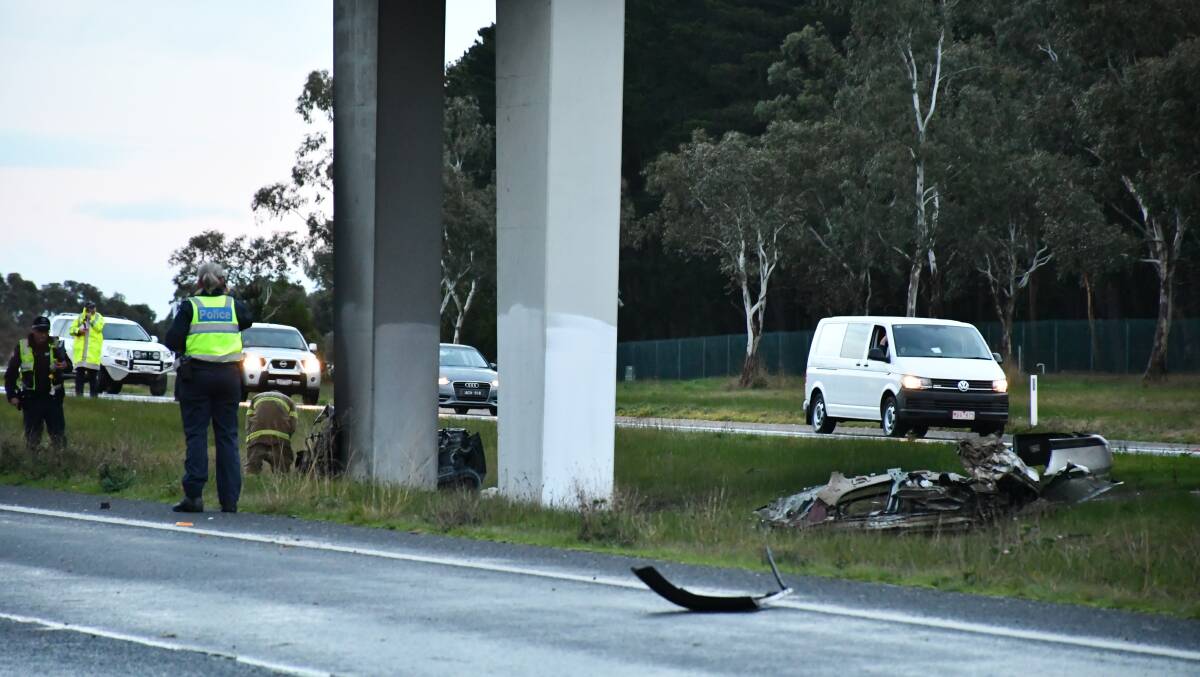 All that remains of the car that crashed into the pylon. Photo: Alex Ford.