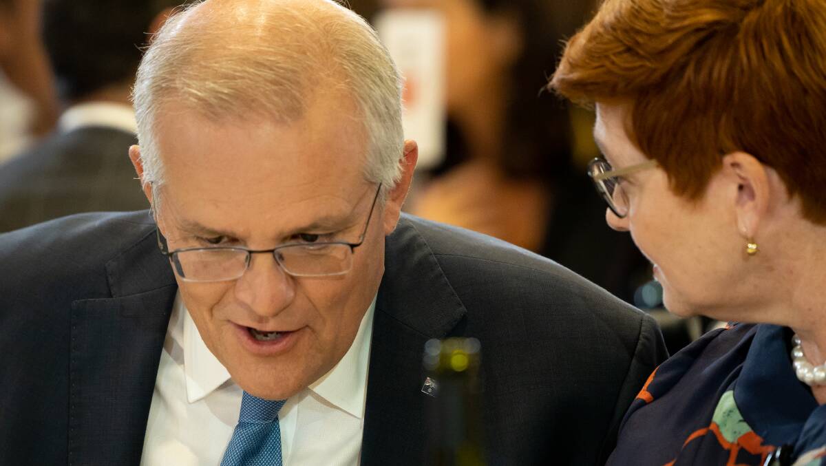 Prime Minister Scott Morrison with Foreign Minister Marise Payne. Picture: Sitthixay Ditthavong