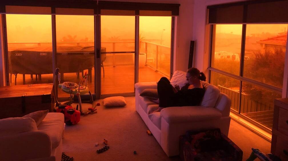 Tura Beach mother Jen Spears during the 2019-20 bushfires. Picture: Supplied