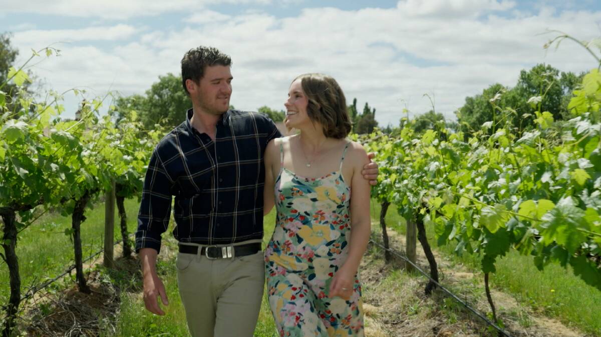 Farmer Tom and Sarah C visit a vineyard near his farm. Picture supplied by Channel 7