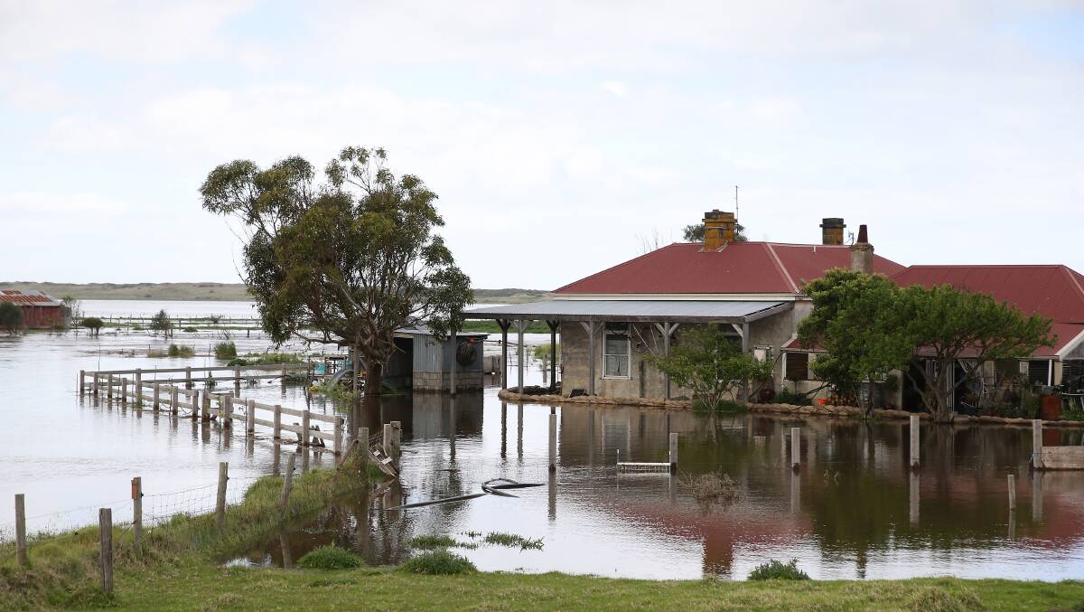 Flood waters surround a property at Rosebrook on Saturday morning. Picture: Mark Witte