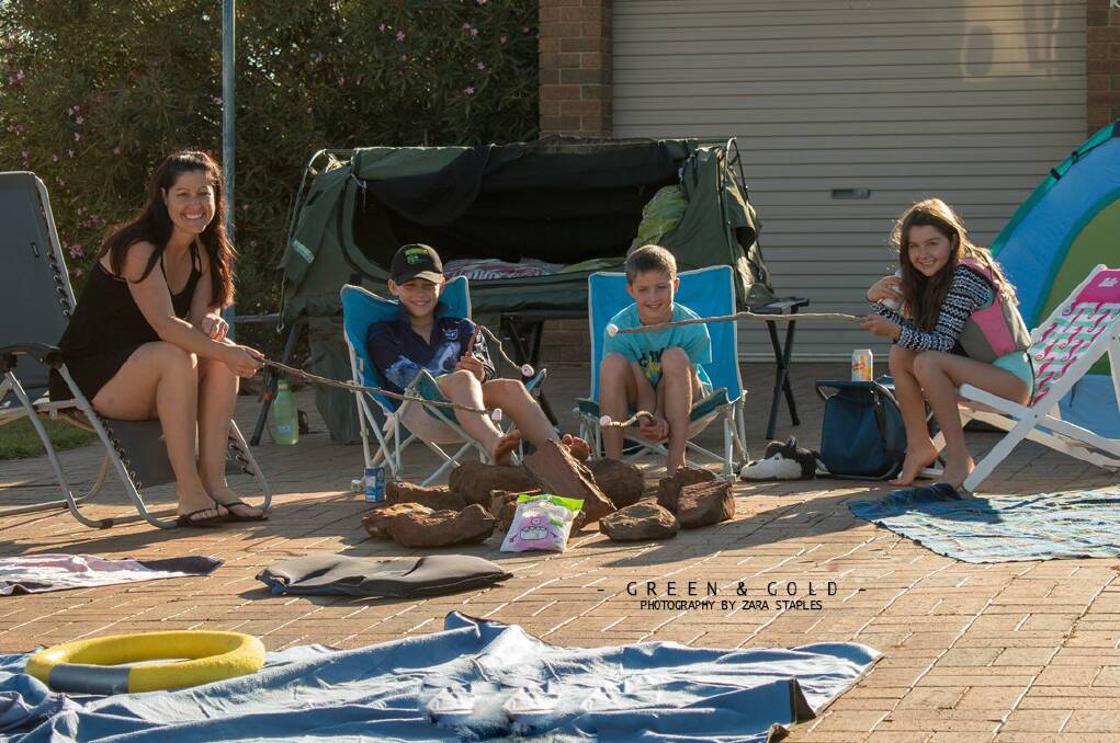 CAMPING, AT HOME: Donald's Xanthi Rice with kids Luca, Curtis and Halle making the most of the COVID-19 lock-down. Picture: ZARA STAPLES