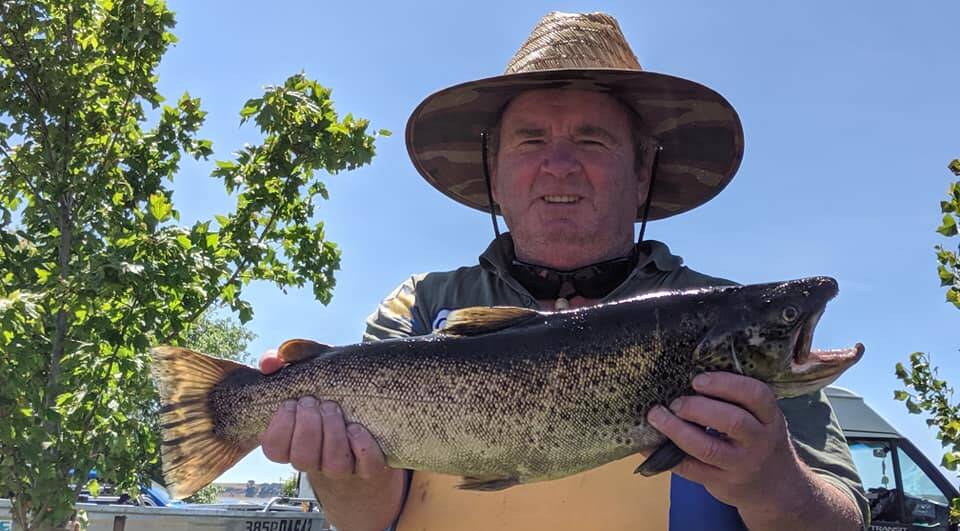ON THE HOOK: a 3kg brown trout caught from Lake Purrumbete. Picture: SUPPLIED