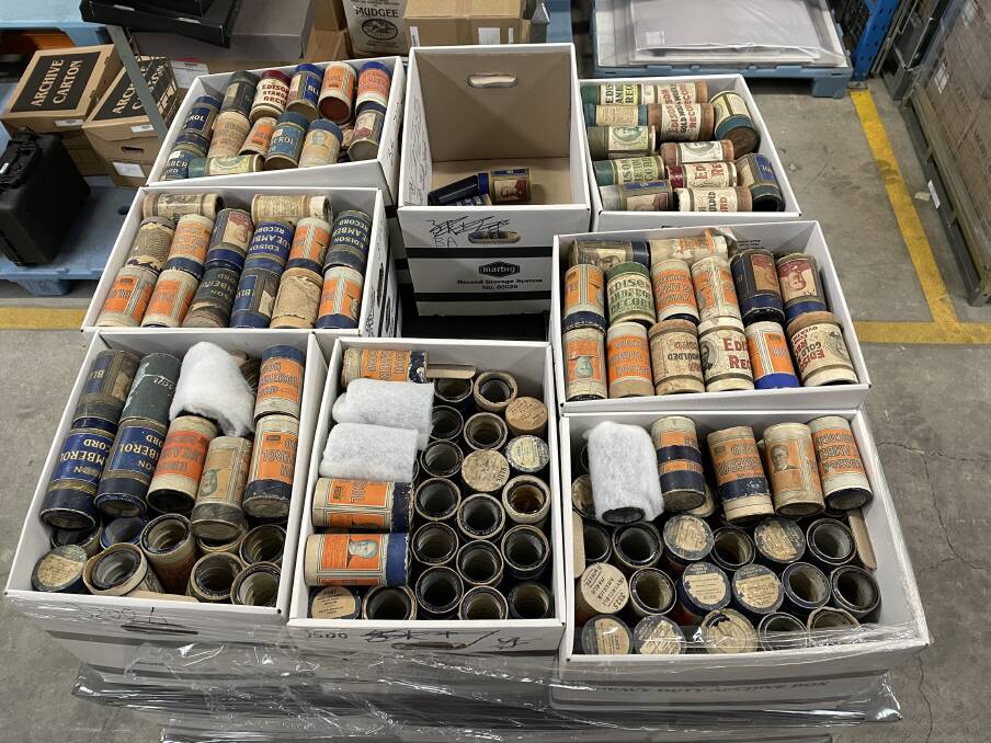 A pallet of wax cylinders up for grabs from the National Film and Sound Archive. Picture: Supplied