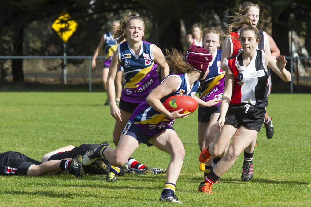 CLEAR SPACE: Storm's Lilly Dowling in action for the reigning premiers in an earlier match at Great Western this season. Picture: Peter Pickering