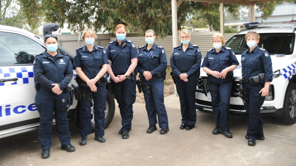 THE MODERN ARM OF THE LAW: Seven female Wimmera police officers at the International Rural Women's Day awareness event on Thursday. Picture: ALEXANDER DARLING
