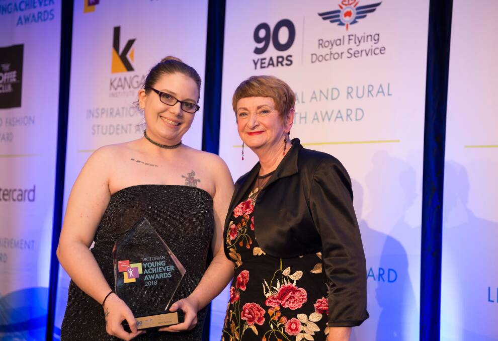 Steffi Patience presented with the the Royal Flying Doctor Service Victoria Regional and Rural Health Award by the Royal Flying Doctors Service Victoria board director Robyn Lardner. Picture: supplied. 