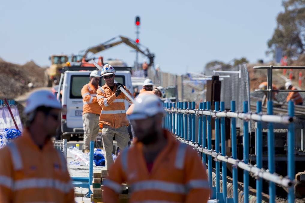Track work: Contractors at Ballan Station late last year. Picture: Supplied.