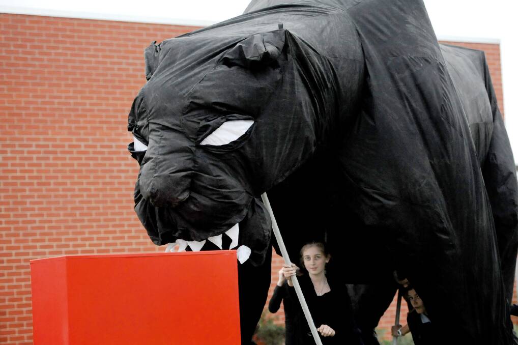 In 2016, Horsham College students, including Sarah Wright, and artists created the giant puppet of the Grampians puma for the Art Is... Festival. File picture
