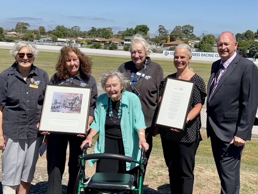 THANK YOU: Joyce Dowsett stands proudly with Stawell Harness Racing Club. Picture: BEN FRASER