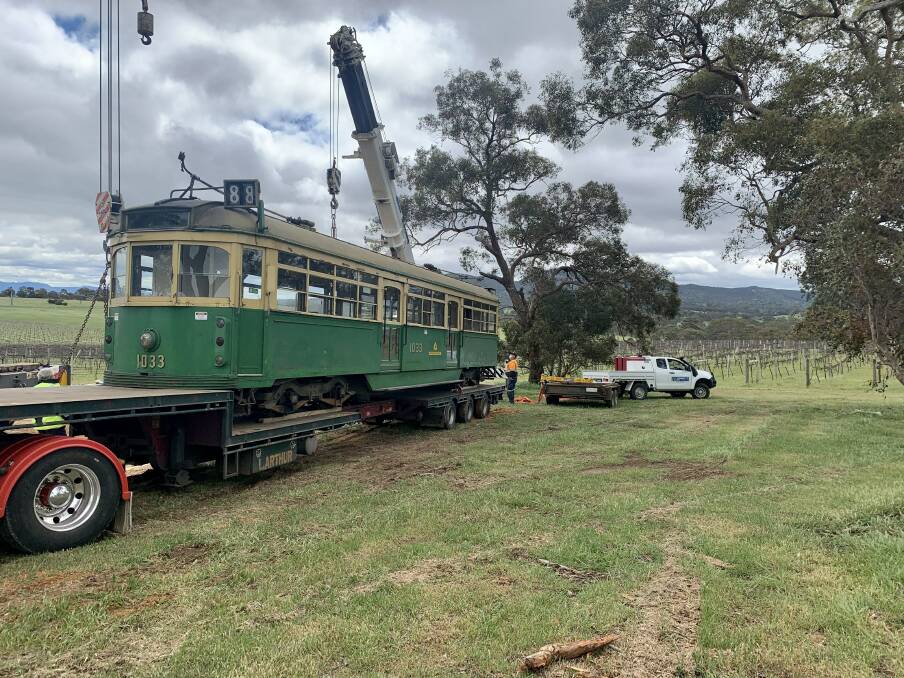 Genious: The W Class tram was delivered by L.Arthur, who built a special tray for the dual bogie tram. Picture: BEN FRASER